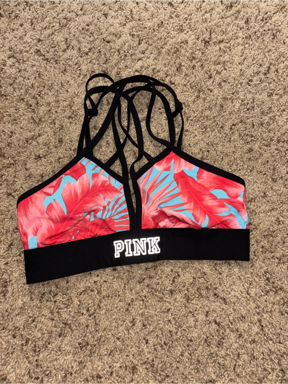 PINK Victoria's Secret Coral & Teal Strappy Bra